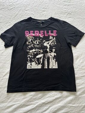 Maje 'REBELLE’ Short Sleeve Tee with Pink Lettering